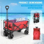 EVLIQUIL Beach Wagon Collapsible Foldable Wagon Cart with Big Wheels Utility Folding Grocery Lounge All Terrain Wagon with Side Pocket and Brakes for